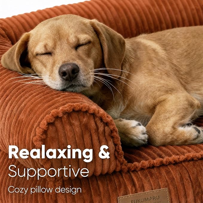 FUKUMARU Dog Couch Bed, Corduroy Cozy Cat Bed, Waterproof, Washable Cover | 28in Orthopedic Dog Beds Sofa for Small Dogs and Large Cats, Cute Warm Cotton Pet Sofa