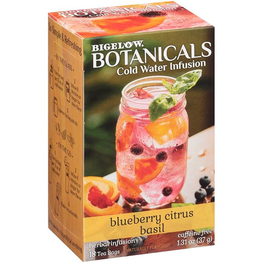 Bigelow Botanicals Cold Water Infusion Blueberry Citrus Basil Herbal Tea, Caffeine Free Tea with Blueberry Citrus Flavor, 18 Count Box (Pack of 6), 108 Total Tea Bags