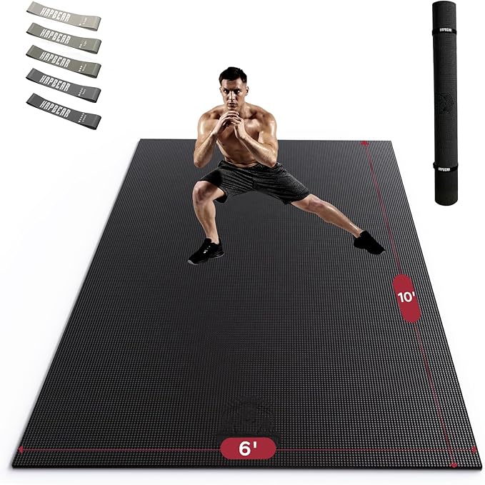 HAPBEAR Large Exercise Mat-7'x5'/6'x8'/6'x9'/6'x10'/6'x12'x8mm(1/3"),Non-Slip, Ultra Durable, Thick Workout Mat for Home Gym Flooring Cardio, Yoga for Fitness, High-Density, Shoes-Friendly