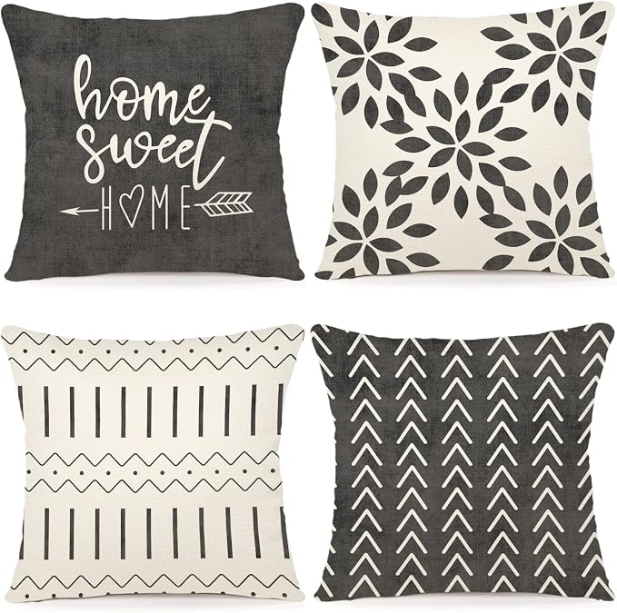 YCOLL Pillow Covers 18x18 Modern Sofa Throw Pillow Cover, Decorative Outdoor Linen Fabric Pillow Case for Couch Bed Car (Rustic Gray, 18x18,Set of 4)
