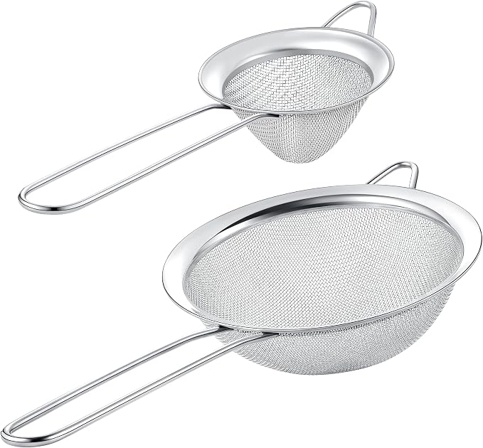 Set of 2 Stainless Steel Mesh Strainers for Kitchen - 5.5 inch Round Fine Mesh Strainer & 3.4 inch Conical Strainer Fine Mesh - Ideal to Sieve Pasta Noodles, Quinoa, Tea, Coffee, Juices, Flour