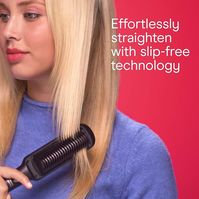 Infiniti PRO CONAIR Tension Control Straightening Brush, Heated Hair Brush with Tension Control Holds Hair in Place, Ionic Technology Adds Shine and Reduces Frizz, Gray