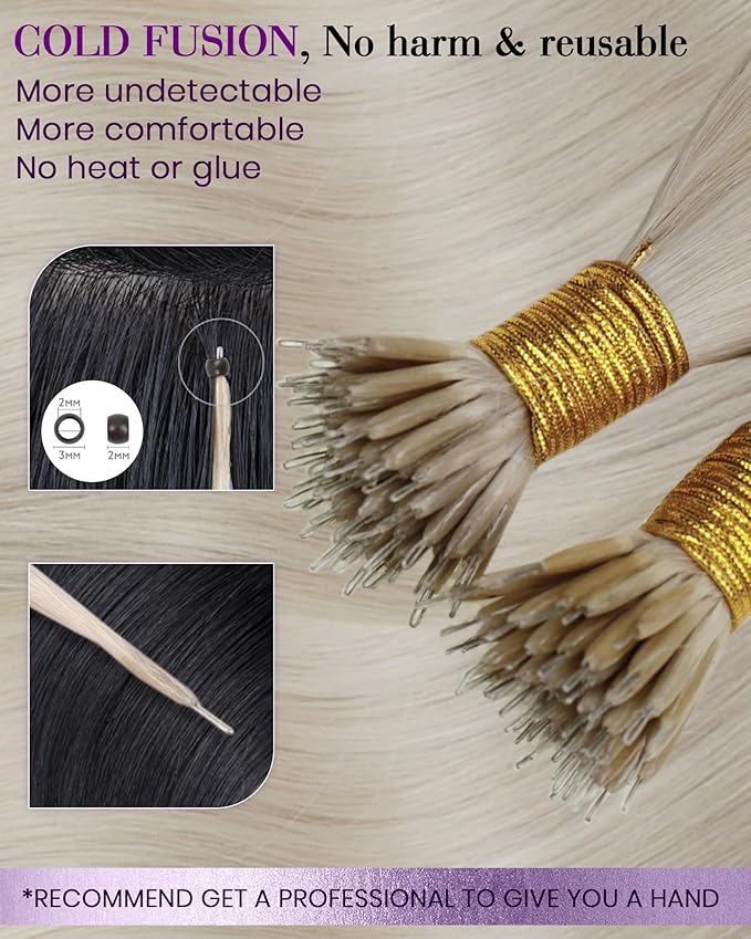 LaaVoo Nano Bead Hair Extensions Human Hair Blonde Nano Hair Extensions Human Hair Nano Ring Extensions Real Long Hair 22IN 50s 50g