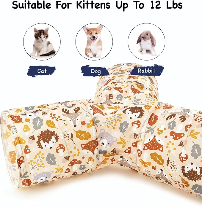Tempcore Cat Tunnel, 3-Way Collapsible Toy for Indoor Cats, Beige Deer
