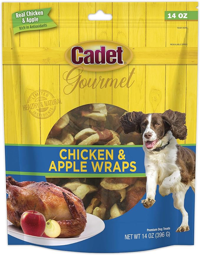 Cadet Gourmet Chicken & Apple Wrapped Biscuits Dog Treats, 14 oz | Made with real chicken & apple, dog treats wraps, crunchy healthy dog treats, great for training, for small & large breeds