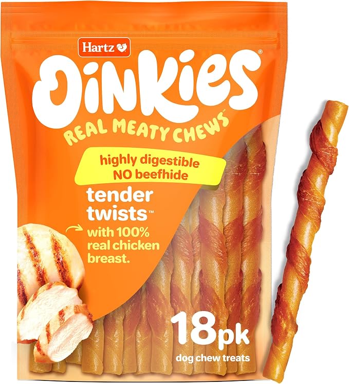 Oinkies Tender Twists Rawhide‑Free Dog Chews, 18 Count