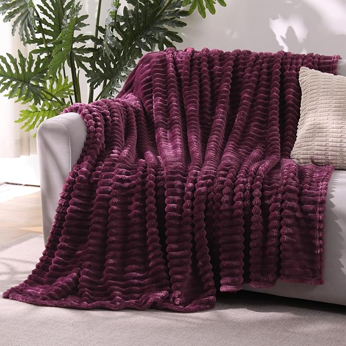 Amaranth Purple Throw Blanket for Couch Sofa 50”x60” Striped Design | Fleece Blankets Room Home Decor Lightweight Plush Soft Cozy Gifts for Women Mom