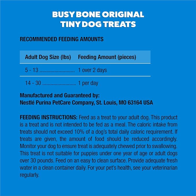 Purina Busy Bone Tiny Toy Breed Dog Chew Treats, Original, 60 ct Pouch | Rawhide free chew with a real meat center for small dogs up to 20 lbs, long lasting chew that helps clean teeth