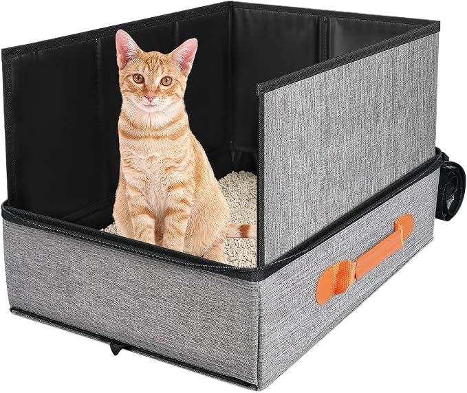 Travel Litter Box for Cats Carrier Poop Tray Zipper Housebreaking | Waterproof Portable Cat Box Indoor Outdoor Travel Car Camping Hotel Corner Housebreaking