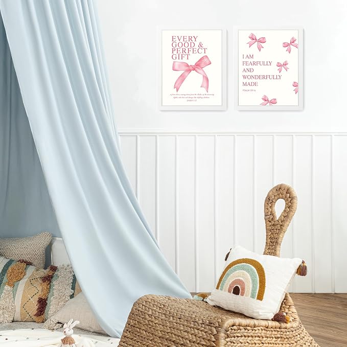 LARTSFRO Coquette Pink Bow Wall Art Decor Posters, Pink Bow Room Bedroom Bathroom Dorm Wall Art Decor Aesthetic for College Teen Girls Gifts, Inspirational Bible Verses Bow Wall Decor, 10x8 Inch Set of 4 Pcs Bow Pictures (WHITE FRAMED)
