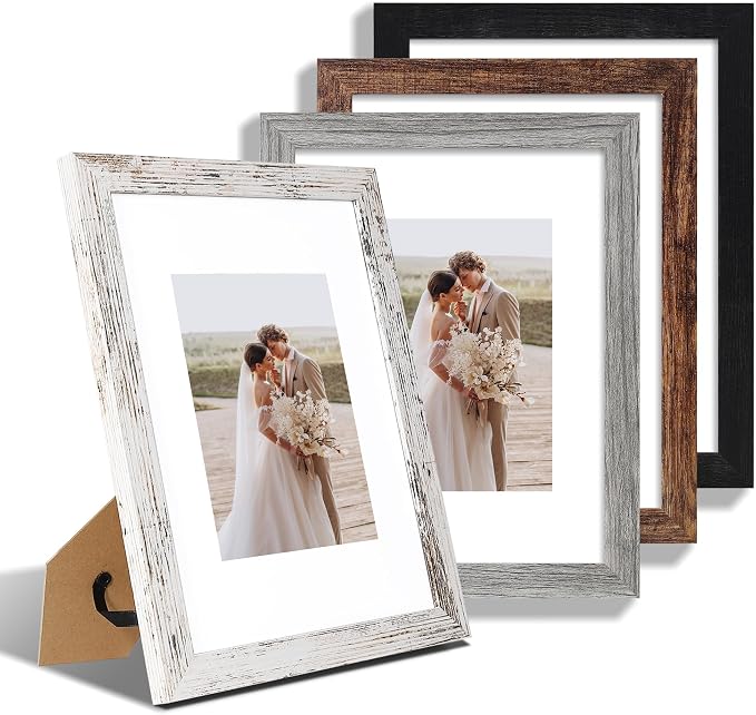 Hongkee 9x12 Picture Frame Set of 4, Made of Glass and Multicolour Wooden Frame, 9 by 12 Photo for Wall or Tabletop - Display Picture 6x8 with Mat or 9x12 Without Mat