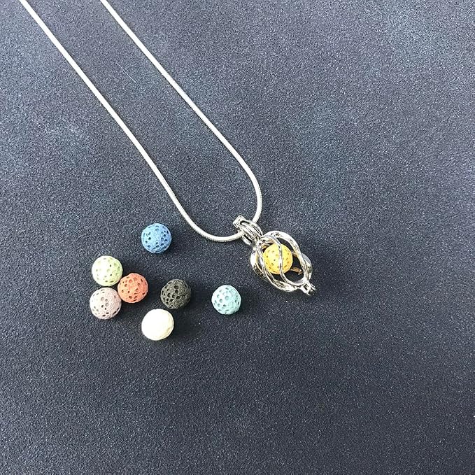 Essential Oil Diffuser Necklace Twisted Ball Aromatherapy Locket Pendant with 8 Lava Stone Balls 0.24'
