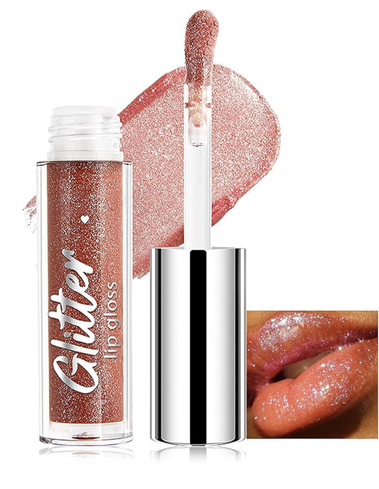 Erinde Glitter Shimmer Lip Gloss, Hydrating High-Shine Glimmer Finish & Sheer Wash Of Color Lip Oil, Non-Sticky, Moisturizing Lip Makeup, Bling Sparkle Lip Gloss Lipstick, Vegan & Cruelty-Free, 05