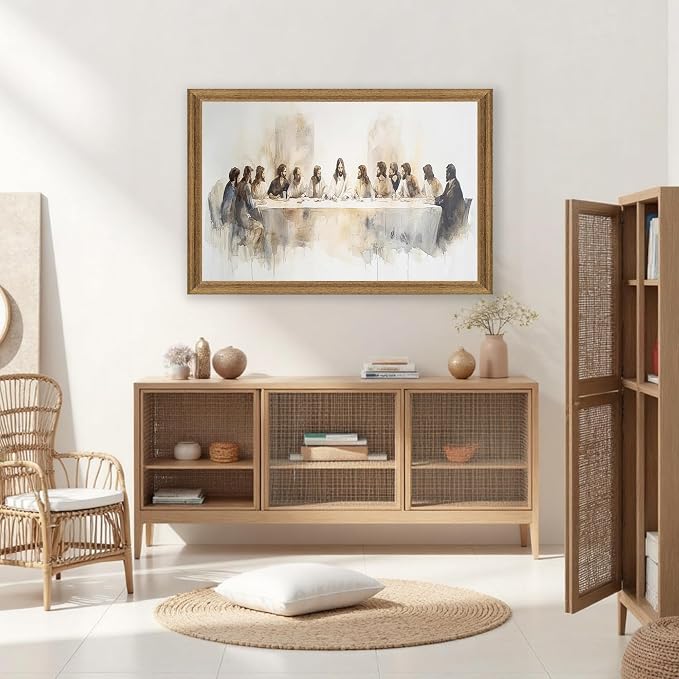 Fantasy Artists The Last Supper Christian Wall Art – Sacred Biblical Scene of Jesus and the Twelve Apostles, Reverent Religious Artwork for Church, Prayer Room & Faith-Centered Home,24W X 36H