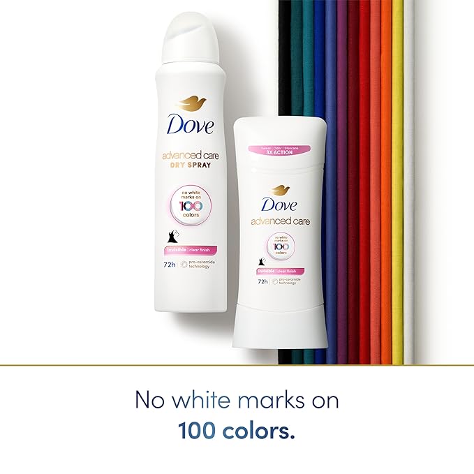 Dove Advanced Care Antiperspirant Deodorant Stick for Soft, Resilient Skin, Clear Finish with No White Marks and 72-Hour Sweat & Odor Protection, 2.6 oz