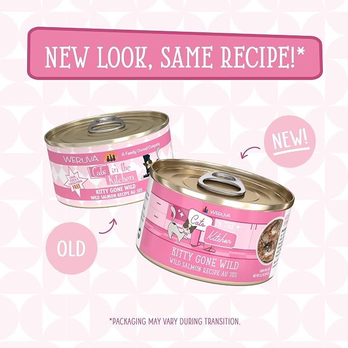 Weruva Cats in the Kitchen, Kitty Gone Wild with Wild Salmon Au Jus Cat Food, 3.2oz Can (Pack of 24)