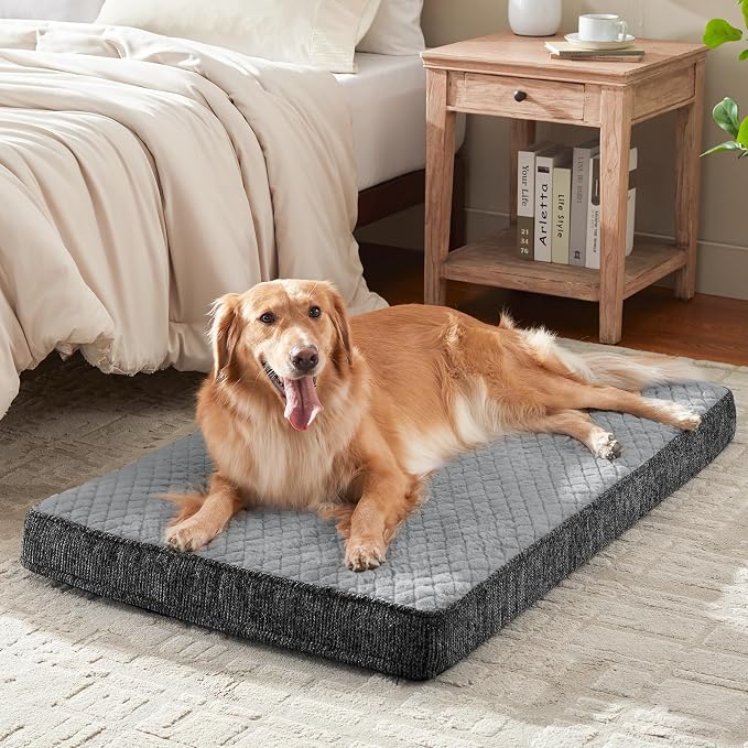 JOEJOY Orthopedic Medium Dog Bed, Washable Dog Crate Bed Medium Sized with Removable Cover, Egg Memory Foam Pet Beds, Light Grey, 29"x18"