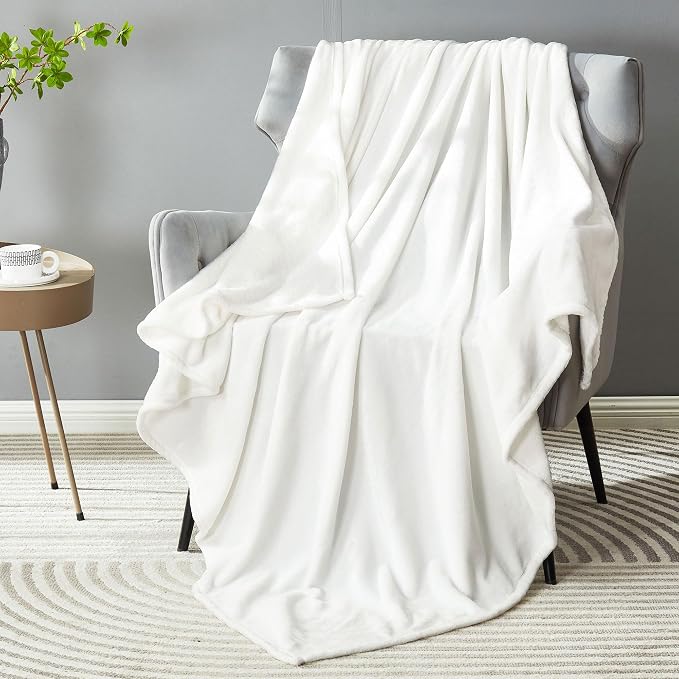 DREAMNINE Pack of 10 Fuzzy Soft Fleece Throw Blanket for Couch Sofa 50" x 60", Decorative Solid Lightweight Velvet Blankets for Chair, Cozy Accent Shaggy Plush Flannel Blanket for Bedroom, White