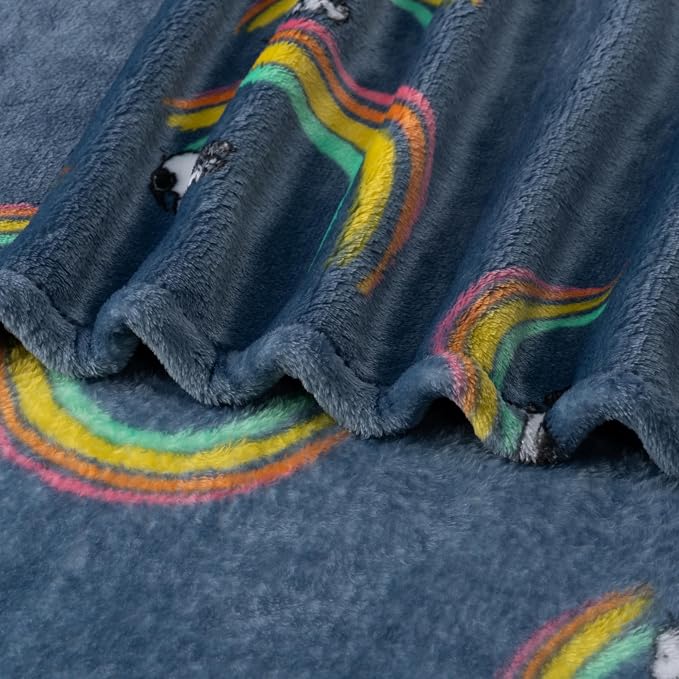 Berkshire Blanket Peanuts® VelvetLoft® Cute Character Snoopy Plush Oversized Throw Blanket, Peanuts Snoopy Rainbow No Dot Dusty Navy (50in x 60in)
