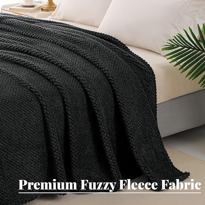 Whale Flotilla Extra Large Soft Fleece Throw Blanket for Couch | 50x70 Inch, Black, Suitable for Sofa Chair Bed, Fluffy Fuzzy Jacquard Blankets for All Season, Lightweight and Cozy