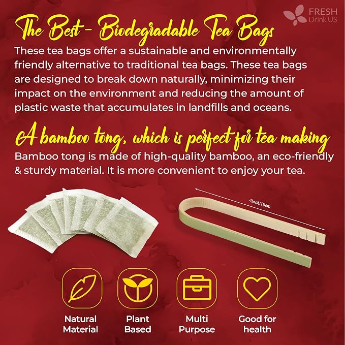FreshDrinkUS, Premium 30 Hibiscus Flowers Tea Bags, 100% Natural & Pure from Hibiscus Flowers. Loose Flower Herbal Tea. No Sugar, No Caffeine, No Gluten, Vegan.