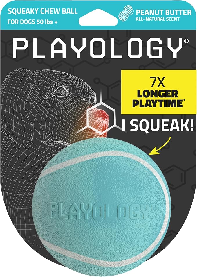Playology Squeaky Chew Ball for Large Dogs - Jumbo, Peanut Butter Scent