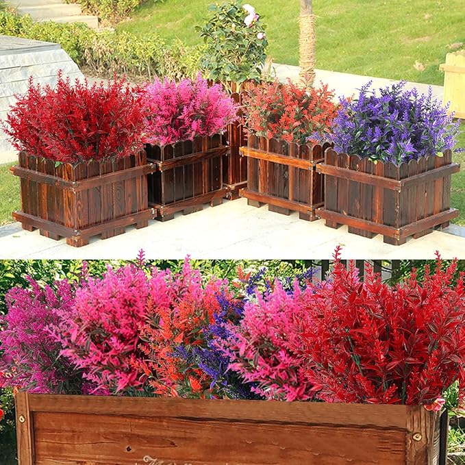 RECUTMS Artificial Plants Outdoor,8 Pcs Faux Flowers for Outdoor Planters | Pink Artificial Flowers Lavender Bouquet Fake Greenery Stems in Fake Bushes Arrangement,Spring Fall Flower Plants Home Decor
