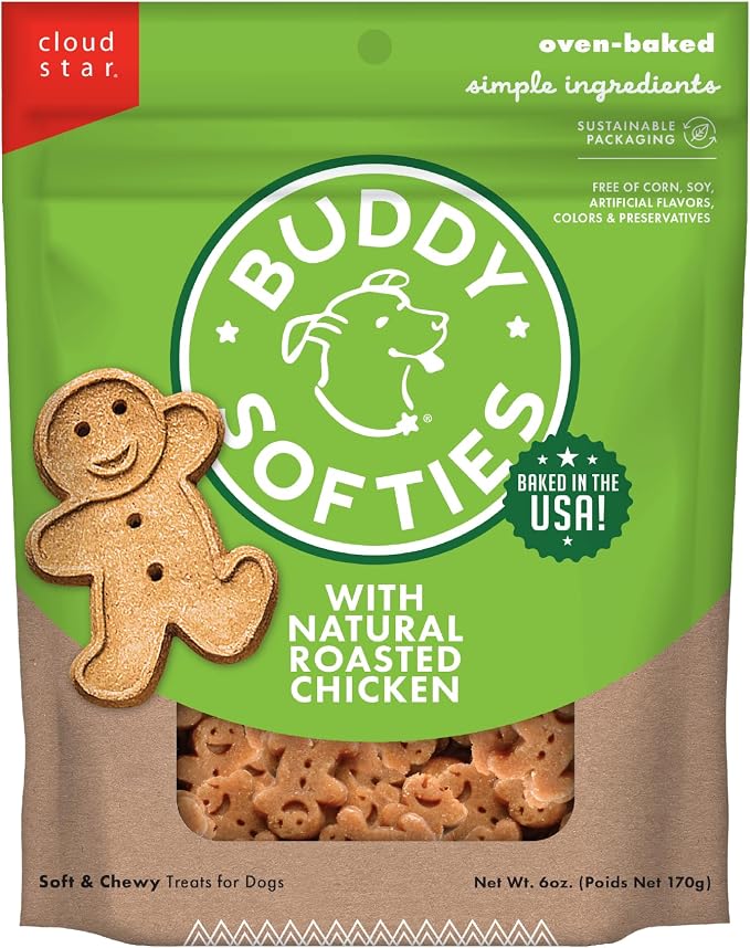 Buddy Biscuits Softies 6 oz. Bag, Soft & Chewy, Natural Roasted Chicken Flavor Dog Treats, Oven Baked in The USA | Soft, Bite-sized Chews, Made with Simple Ingredients, Free of Corn, Soy, Oven Baked in the USA