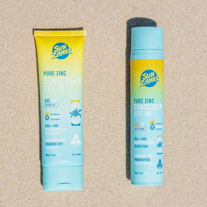 Sun Zapper Pure Zinc Mineral Sunscreen SPF 50, Reef Safe, Broad Spectrum UVA + UVB Protection, 25% Zinc, Water Resistant, Fragrance Free, Paraben Free, No White Cast, Natural Sun Cream - 3.52 Ounce