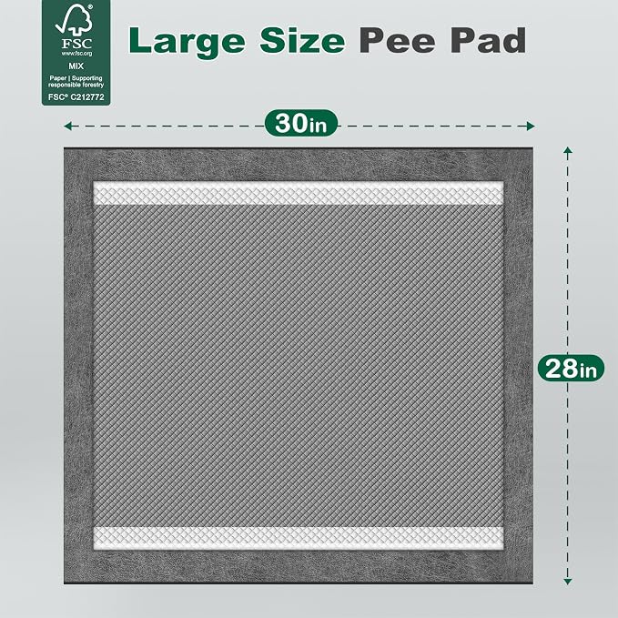 MIZOK Pee Pads for Dogs Charcoal Disposable No Leak Large 28x30in 30Ct | Heavy Duty Carbon Layers, Powerful Odor Eliminator, Extra Thick Dog Pads, Protects Floors from Daily Messes