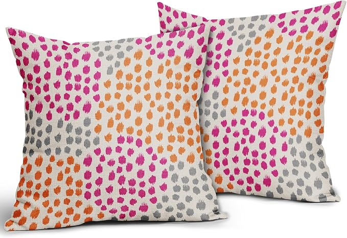 Pink Orange Grey Throw Pillow Covers 18x18 Set of 2 Hot Pink Preppy Room Decor Pillows Trendy 70s Colored Dot Decorative Print Outdoor Pillowcase Cushion Cover Linen Pillow Case for Sofa Couch Bed
