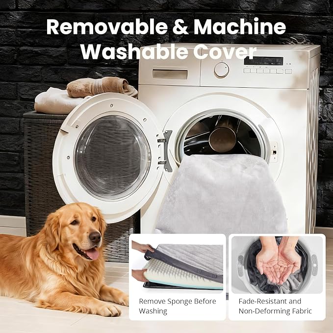 OhGeni Orthopedic Waterproof Large Dog Bed, Memory Foam, 44 inch(Gray) | Machine-Washable Removable Cover in Easy-Clean Fabric, Reversible Memory Foam & Easy-Carry Handle, Wider and Larger