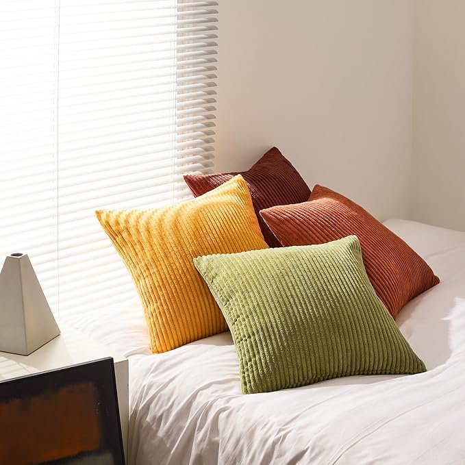 Topfinel Decorative Throw Pillow Covers Cushion Cases, Set of 4 Soft Velvet Modern Double-Sided Designs, Mix and Match for Home Decor, Pillow Inserts Not Included (12x12 inch, Yellow/Orange)