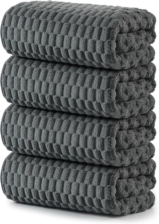 REDKISS 4 Pack Charcoal Gray Microfiber Bath Towels - Large Shower Towels Set for Bathroom, Super Absorbent Towel Set of 4 Lagre, Quick Dry Bathroom Towel for Spa, Gym,Travel, Lint Free, Ultra Soft