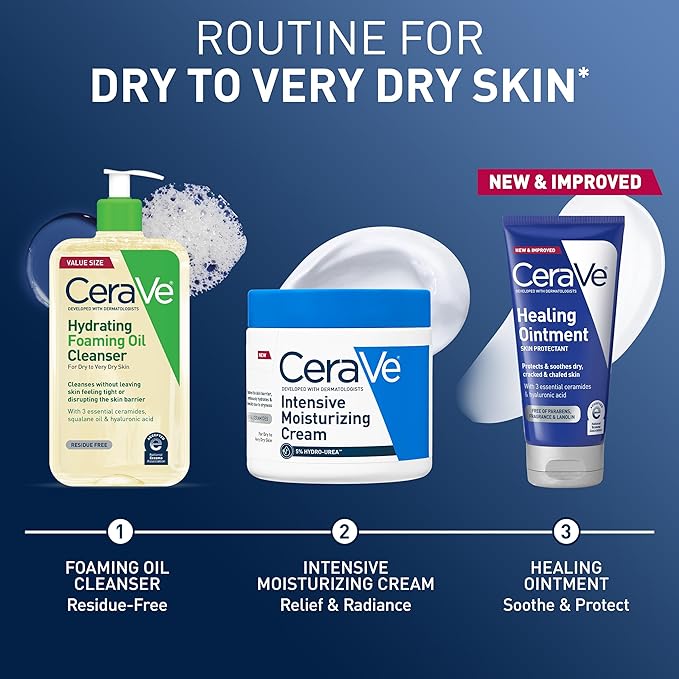 CeraVe Healing Ointment, Hydrating Skin Protectant With Petrolatum, Hyaluronic Acid & Ceramides, Face & Body Skin Barrier Repair For Cracked, Chafed, Dry Skin, Fragrance Free & Lanolin Free, 3 Oz