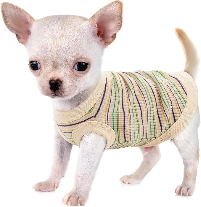 Elevate Your Pet's Comfort and Fashion: Premium 100% Cotton Rib Dog Shirt Vest for Small Breeds Like Chihuahuas, Yorkies, and Puppies .Year-Round Style with Tank-Style Puppy Attire Beige XX-Small