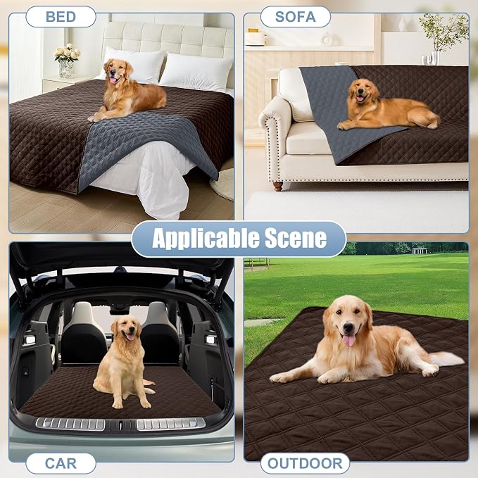 Smiry Waterproof Reversible Dog Bed Cover Pet Blanket | Pet Friendly, Soft Fabric, Washable Dog Blanket for Furniture Bed Couch Sofa, Checkered (82"x82", Chocolate/Dark Grey)
