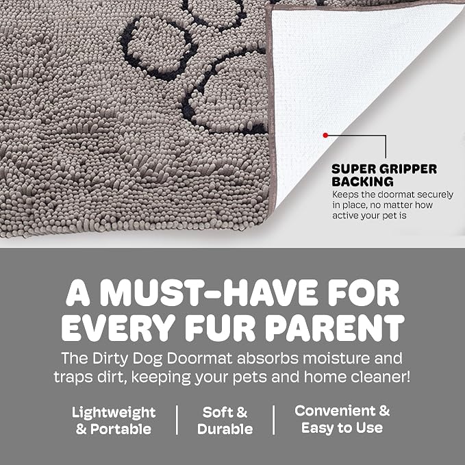 Dog Gone Smart Dirty Dog Doormat - Fast Drying Rug - Grey, 35 x 21 in | Super Gripper Backing for Clean Floors - Absorbent Microfiber and Machine Washable Mat for Muddy Paws