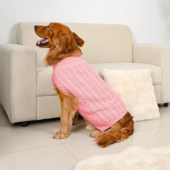 Dog Sweater 2 Pack for Large Dogs, Size XXL, Pink & Red | Stretchy cable knit turtleneck, machine washable, high belly cut, comfy winter fit for Golden Retriever, Labrador