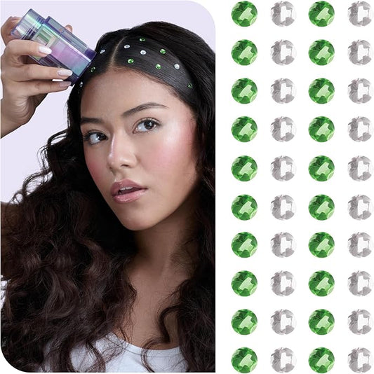 Hally Hair Gem Tool with Extra Clear & Green Gems, Hair Accessory- Includes Hair Styling Tool with 240 Multicolored Adhesive Gem Stickers Hair Jewels - Stylish Hair Accessories