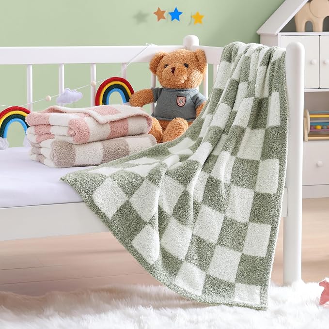 Soft Checkered Throw Blanket for Couch-Cozy Warm Knitted Blankets | Lightweight Fluffy Decor for Boys & Girls, Sofa, Chair, Bed, 30x40in,Sage Green