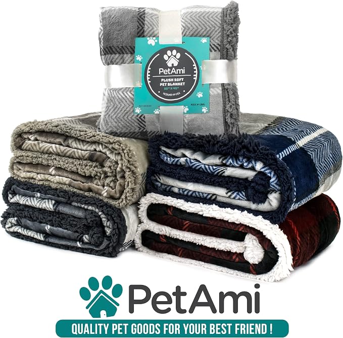 PetAmi Waterproof Dog Blanket for Small Dog Puppy Cat, 29x40, Black Red | 460 GSM Sherpa Fleece Reversible, Pee Proof Pet Blanket, Furniture Protector Cover for Couch Sofa Kennel, Washable