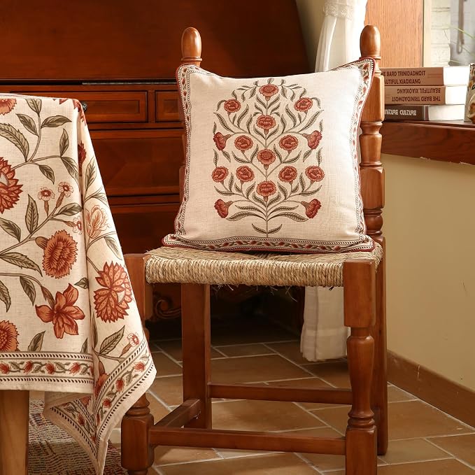 Designer French Linen Throw Pillow Cover,Set of 2,18"x18"-Albano B | Elegant Square Pillow Cover,Concealed Zipper Design,Floral Pattern,Sofas,Bedroom,Living Room,Lounge Chairs,Decor