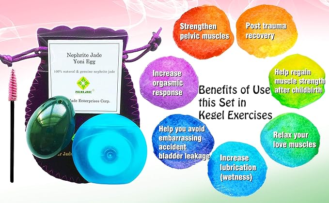 Polar Jade Nephrite Jade Egg, Medium, Drilled with Unwaxed String, Cleaning Brush and Instructions for All Levels of Users in Kegel Exercises to Gain Better Bladder Control to Prevent Incontinence