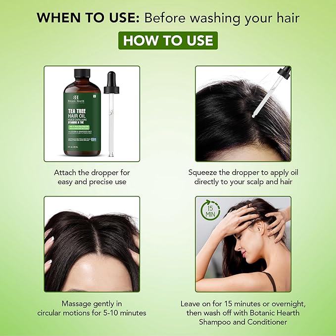 Botanic Hearth Hair Oil for Hair Growth & Hair Treatment Oils | Strengthening Dry, Frizzy, Damaged Hair & Scalp Treatment | Tea Tree Hair Oil – 2 Fl Oz