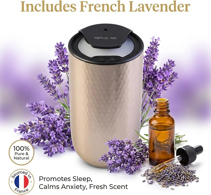 Waterless Essential Oil Diffuser Starter Kit with 15ml French Lavender Oil - Rechargeable Cordless Aromatherapy Machine for Home Bedroom Car Office Travel - 3 Mist Levels - 4 Timer - 24-Hour Battery
