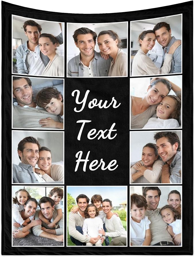 Funny DIY Custom Blanket with Picture Text Customized Blankets Customizable Photo Blanket Personalized Fathers Day Mothers Day Valentine's Birthday Gifts for Mom Dad Girlfriend Boyfriend Man Women