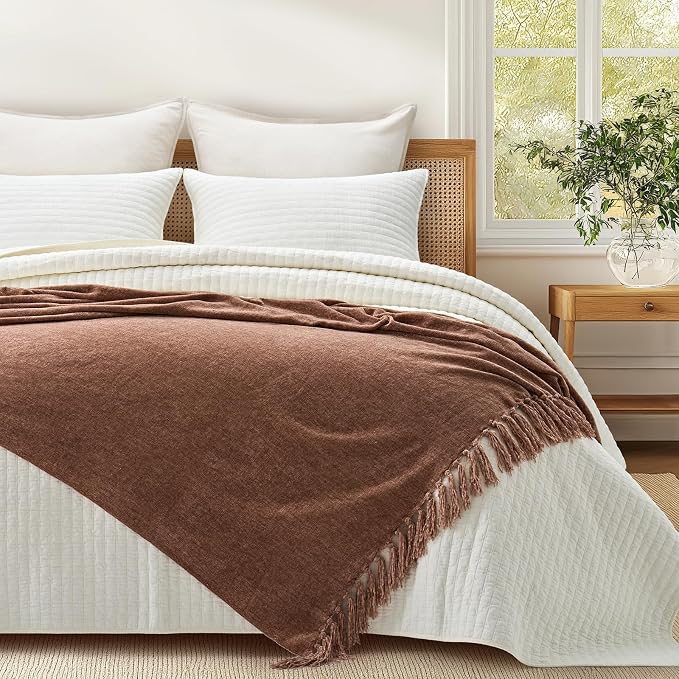 Chenille Knit Throw Blanket for Couch, 60"x80", Clay