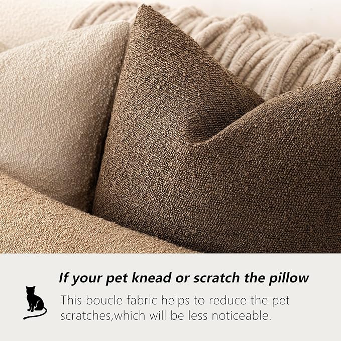 Foindtower Pack of 2 Textured Boucle Throw Pillow Covers Accent Solid Decorative Lumbar Pillow Cases Cozy Couch Cushion Case for Chair Sofa Bedroom Living Room Home Decor 12x20 Inch Chocolate