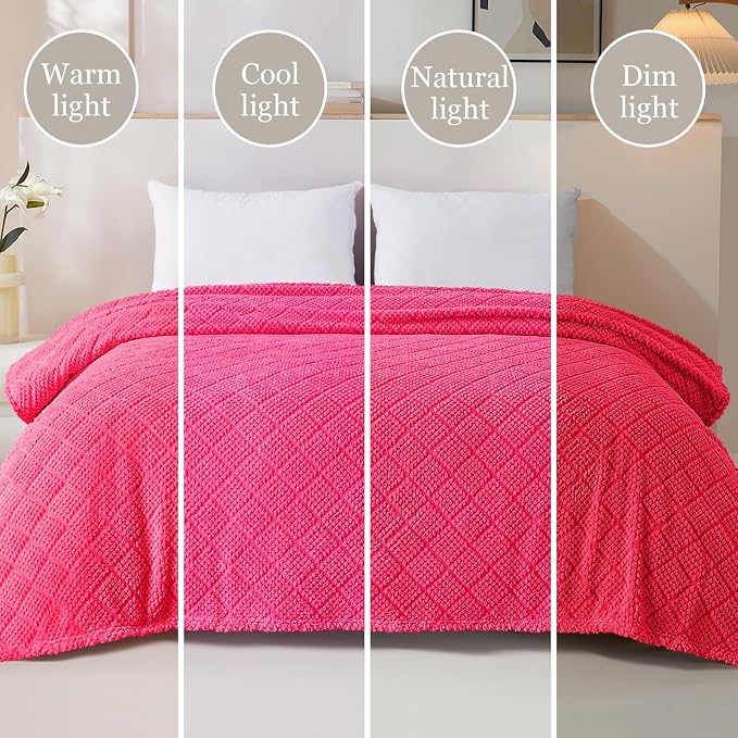 Whale Flotilla Soft Fleece Throw Blanket for Couch, Hot Pink | Jacquard Waffle Blankets for Home Decor, Lightweight and Cozy, All Season Suitable, 50x60 Inch